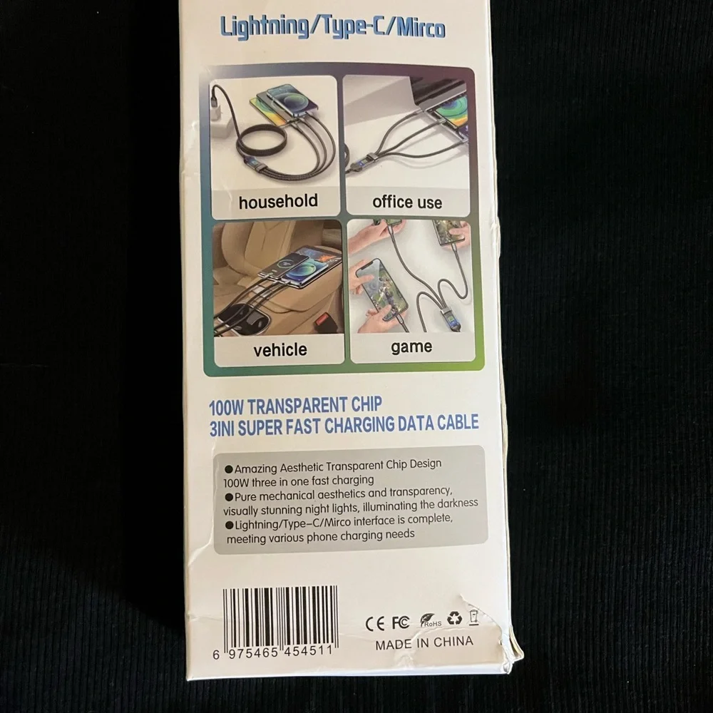 3 in 1 Super Fast Charging Cable - Black